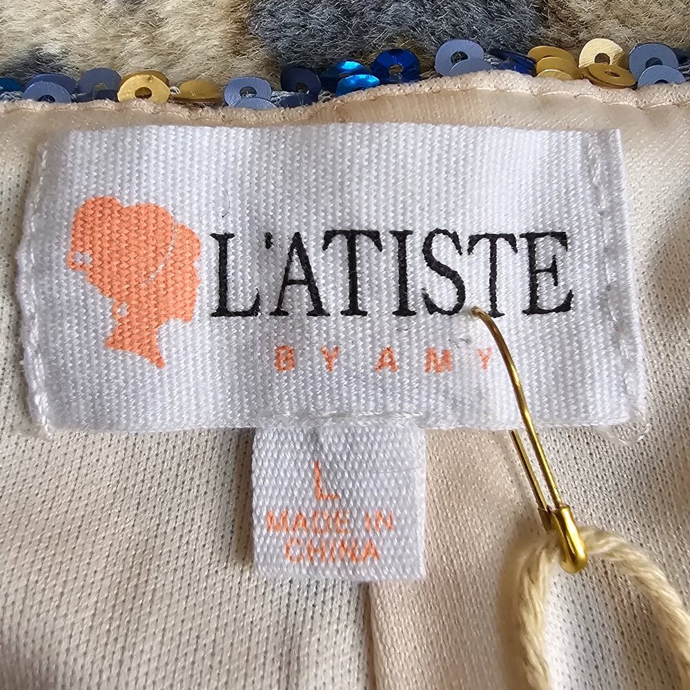 L'Atiste by Amy Blue and Gold Sequins High Waisted Shorts Women's L - Picture 3 of 4